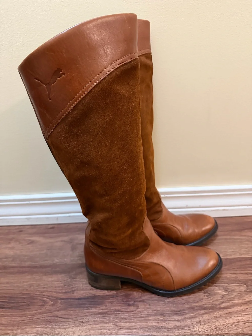Puma Women's Tall Brown Leather and Suede Over-the-Knee Boots